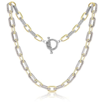 Wire Necklaces for Women, 2 Tone Link Chain Necklaces Circles Adjustable Necklaces Costume Jewelry for Women Gifts - color: Paperclip-A-1