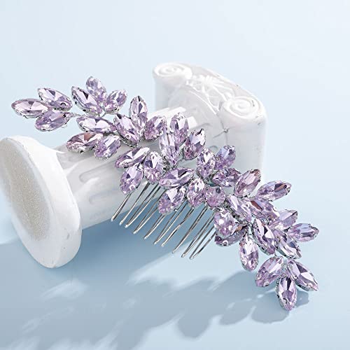 Teyglen Dainty Purple Rhinestone Hair Comb - Luxurious Shiny Bridal and Wedding Hair Accessory for Brides and Girls - color: Purple