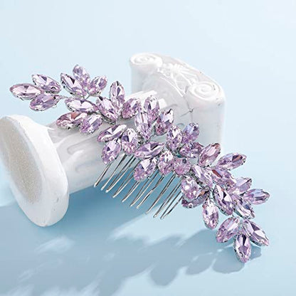 Teyglen Dainty Purple Rhinestone Hair Comb - Luxurious Shiny Bridal and Wedding Hair Accessory for Brides and Girls - color: Purple