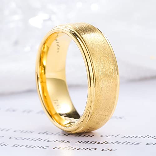 King Will Classic Tungsten Carbide Ring Brushed Two Grooved Center Hammered Design Mens Wedding Band for Men | Black/Silver/Gold, 8mm, Men's Wedding Band, Grooved, Comfort Fit, Everyday Wear - color: C-Gold 8mm