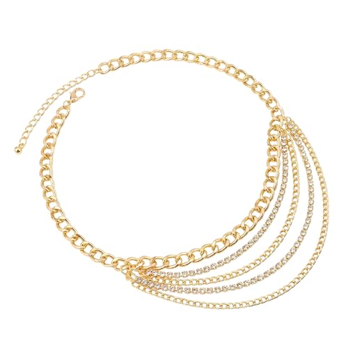 Waist Chain for Women - Silver Body Chain Crystal Body Jewelry, Stylish Adjustable Belt for Summer Beach Bikini Rave Festival Outfit Accessories - color: Gold-1