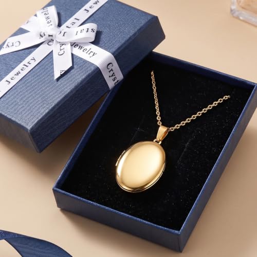 PHOCKSIN Personalized Locket Necklace for Women Photo Necklace with Customized Picture Birth Flower Birthstone Customizable Birthday Gifts - color: #12-Oval Gold