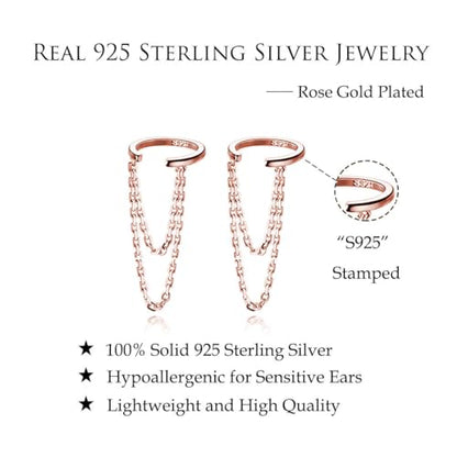 Reffeer Solid 925 Sterling Silver Minimalist Cuff Earrings Chain for Women Cartilage Wrap Earrings Helix Cuffs - color: D-Rose Gold