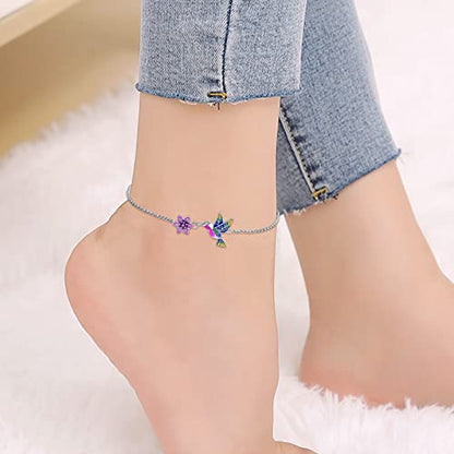 YAFEINI Anklet Bracelets for Women Girls Sterling Silver Hummingbird/Dragonfly/Butterfly Link Chain Anklets Jewelry Gifts - color: Hummingbird chain anklet