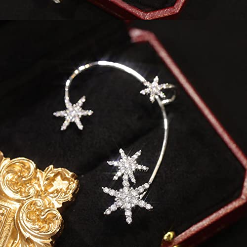 Luxury 3D Butterfly Cuff Earrings Ear Wrap Earrings Crystal CZ No Piercing Ear Clip Crawler Full Rhinestone for Women Wedding Jewelry - style: Gold Snowflake Right