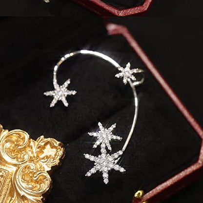 Luxury 3D Butterfly Cuff Earrings Ear Wrap Earrings Crystal CZ No Piercing Ear Clip Crawler Full Rhinestone for Women Wedding Jewelry - style: Silver Snowflake Left