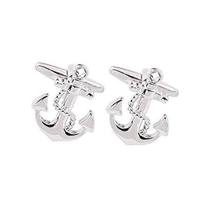 Flairs New York Gentleman's Premium Handmade Artisan Tie Bars Clips Cufflinks - size: Medium, style: Silver Anchor Cufflinks (1 Pair)