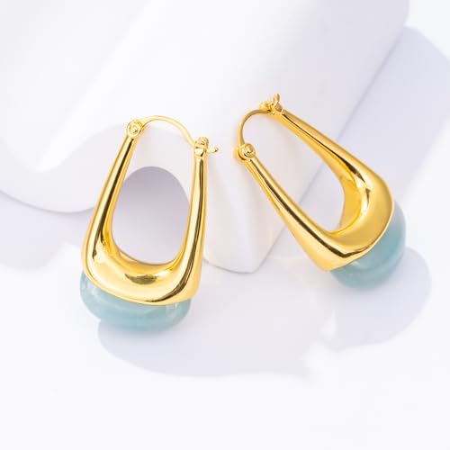 Acrylic Gold Hoop Earrings Chunky Statement Dangle Drop Huggie Earring Colorful Resin Jewelry for Women - color: Teal