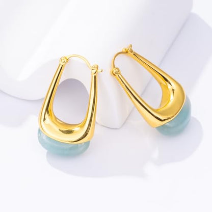 Acrylic Gold Hoop Earrings Chunky Statement Dangle Drop Huggie Earring Colorful Resin Jewelry for Women - color: Teal