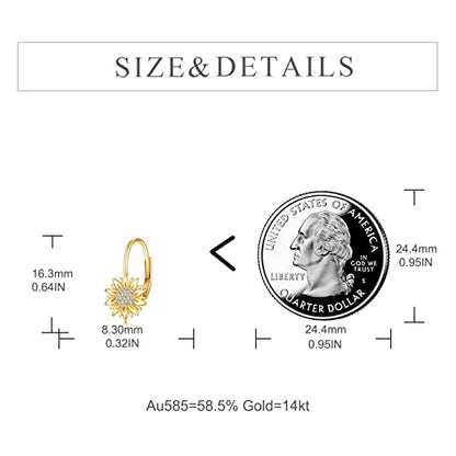 KECHO 14k Yellow Gold Sunflower Jewelry for Women, Fine Gold You are My Sunshine Jewelry Gifts for Her - style: Sunflower Leverback