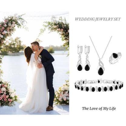 Wedding Jewelry Set for Women Gem Necklace Earrings Bracelet Luxury Jewelry Set Birthday Valentine's Day Mother's Day Christmas Prom Jewelry Gift - color: MHSD-Black