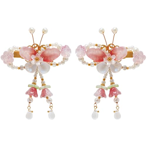 A Pair Wedding Hair Clips, Handmade Floral Design Crystal Hair Clips Pearl Barrettes, Rhinestones Flower Clips Pearl Headpieces Hair Pins Hair Accessories for Women Girls (Red&White) - color: Red&White