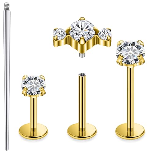 20G 18G 16G Astm F136 Titanium Internal Thread Flat Back Earrings Nose Studs Tragus Forward Helix Conch Cartilage Lobe Earring Stud Medusa Labret Monroe Lip Ring Piercing Jewelry For Women Men - color: 14K Gold Filled, size: 20G-6MM/7MM/8MM Bar-Style 5
