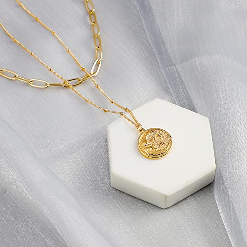 MEVECCO Dainty Pendant Layered Necklaces for Women | 18K Gold Plated Brass, 2-Piece Set With A Choker-Length Upper Layer, Wear Together Or Separately, Refined Everyday Style - style: Layer Cresent Moon