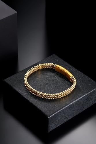 Mens Bracelet-Stainless Steel Magnetic Clasp Franco Chain Bracelets for Men - color: B-Gold