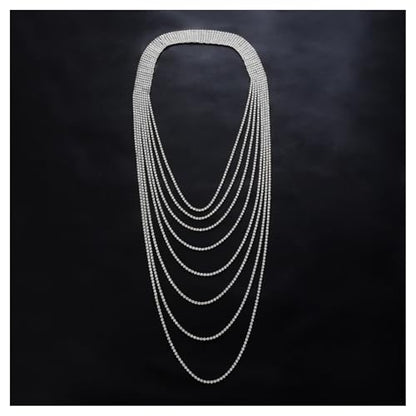 Multi Layer Rhinestone Back Drop Necklace, Silver Gold Layered Tassel Back Chain, Crystal Back Necklace Jewelry for Bridal Wedding, Evening Party, Open Back Jewelry for Women Dress - color: Silver