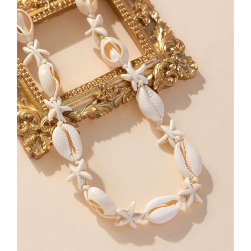 Nackiy Shell Necklace for Women, Handmade Summer Beach Jewelry Gift | Natural Sea Shell Necklace, Adjustable Collar Fit, Coastal Beach Style, Shell Starfish Charms, Lightweight Summer Jewelry - color: Beige 2