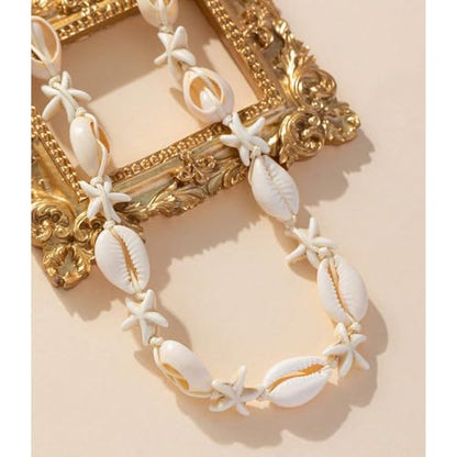 Nackiy Shell Necklace for Women, Handmade Summer Beach Jewelry Gift | Natural Sea Shell Necklace, Adjustable Collar Fit, Coastal Beach Style, Shell Starfish Charms, Lightweight Summer Jewelry - color: Beige 2