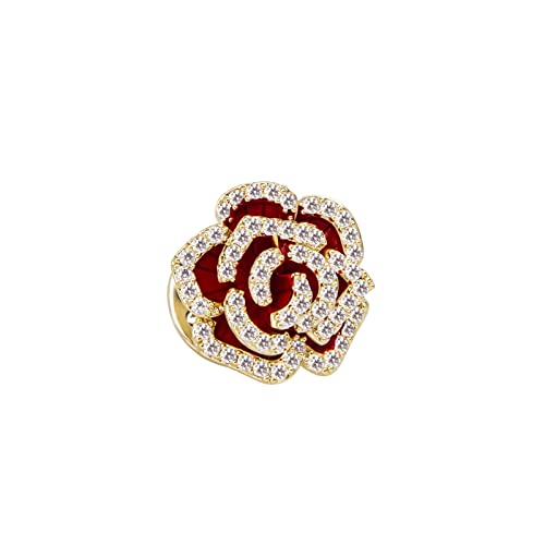Brooches for Women, Shiny Cubic Zirconia Brooch Pins for Women Fashion Brooch Pin Broach Jewelry Gift - color: Red camellia