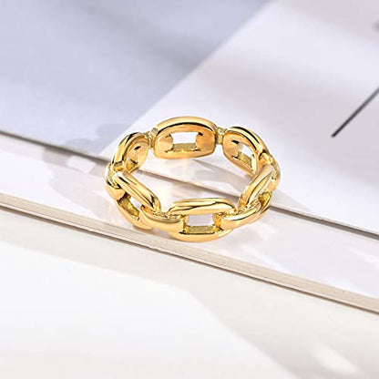 VNOX 18K Gold Plated/Silver Stainless Steel Cuff Link Ring for Women - color: Gold Plated-Link