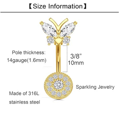 QWALIT Belly Button Ring Silver Gold Belly Rings Surgical Stainless Steel Belly Button Rings for Women Belly Button Piercing Jewelry Hypoallergenic Dangle Belly Button Ring Clicker Belly Ring Dangling - style: D5-Butterfly