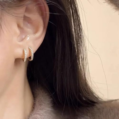 Dainty Gold Huggie Hoop Earrings for Women - 18K Gold Plated Cubic Zirconia Lightweight Mini Double Hoops Earrings for Everyday Wear - style: Star Double Hoop