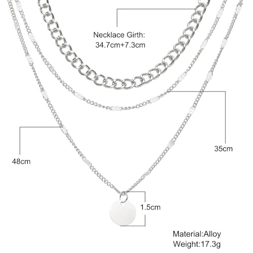 3Pcs Gold Circle Pendant Necklace Set Dainty Layered Stacked Pearls Chain Choker Necklace Trendy Birthday Jewelry Accessory Gift for Women - color: Silver Coin