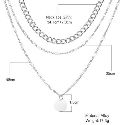 3Pcs Gold Circle Pendant Necklace Set Dainty Layered Stacked Pearls Chain Choker Necklace Trendy Birthday Jewelry Accessory Gift for Women - color: Silver Coin