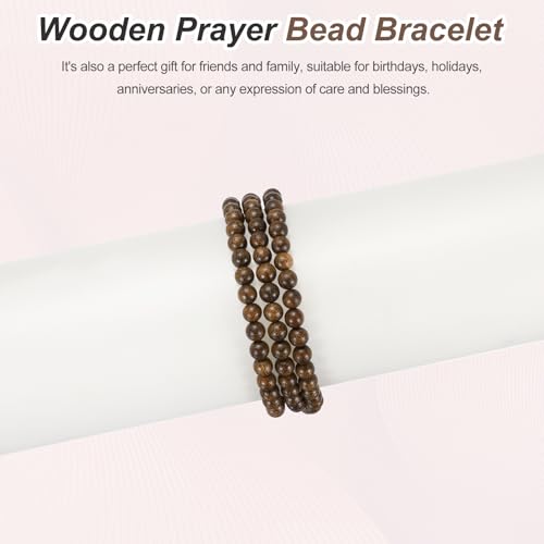 MECCANIXITY Prayer Beads Bracelet, Natural Wooden Bead Mala Bracelets Link Wrist Men Women Beaded Stretch Crafts Bangle - color: Golden Sandalwood Color