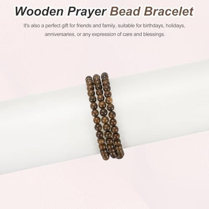 MECCANIXITY Prayer Beads Bracelet, Natural Wooden Bead Mala Bracelets Link Wrist Men Women Beaded Stretch Crafts Bangle - color: Golden Sandalwood Color