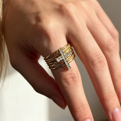 Cross Rings For Women, Faith Christian Blessed Hope Love Encouragement Pray Ring Adjustable Open Wrap Thumb Cross Inspirational Ring Dainty 14k gold Jewelry Easter Gift Non Tarnish - color: Gold 2