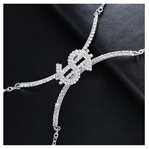 Rhinestone Chest Bracket Chain Crystal Dollar Sign Chest Chain Summer Bra Body Chain Sexy Bikini Waist Body Jewelry for Women