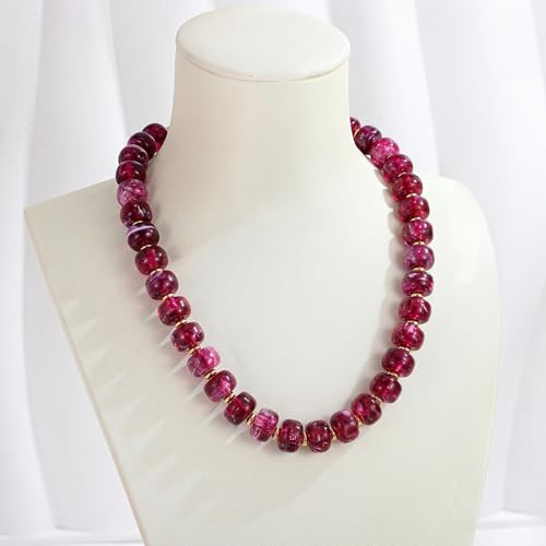 Chunky Colorful Choker Necklace for Women - Summer Beach Round Resin Beads Necklace, Trendy Statement Summer Beach Jewelry Birthday Gifts for Vacation Holiday - color: 14mm Purple Beads