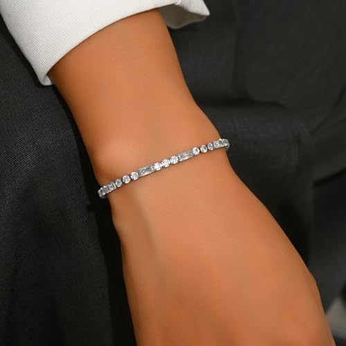 Tennis Bracelet for Women 18K Gold Plated White Red Green Black Blue Pink 3mm Cubic Zirconia Bracelet Dainty Diamond Adjustable Bracelet Trendy Jewelry Gift - color: White Tennis-White Gold
