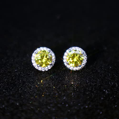 YOMELA Round Cubic Zirconia Stud Earrings for Women | Everyday Dainty, Diamond-Like Brilliance, CZ Halo Birthstone Studs, Hypoallergenic & Lightweight, Elegant & Versatile - color: Yellow