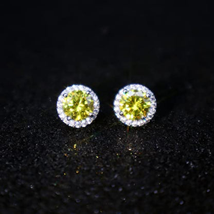 YOMELA Round Cubic Zirconia Stud Earrings for Women | Everyday Dainty, Diamond-Like Brilliance, CZ Halo Birthstone Studs, Hypoallergenic & Lightweight, Elegant & Versatile - color: Yellow