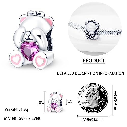 CYCUFF 925 Sterling Silver Charms Suitable for Charm Necklaces, Bracelet Pendants Beads Jewellery Gift for Women - color: Animal Series Bear Blindfold Bead
