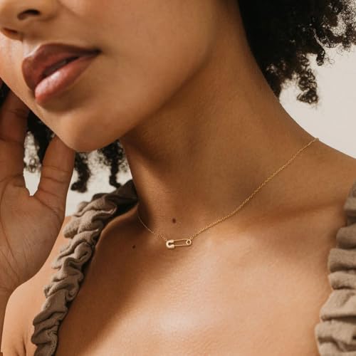 HANLI 14K Gold Plated Necklaces for Women - Dainty Butterfly, Star of David, Moon and Star, Sun, Lotus, Infinity, Hummingbird, Bee,Boots,Chill,Sunflower Pendant Designs - Elegant Jewelry for Women - color: Paperclip CZ