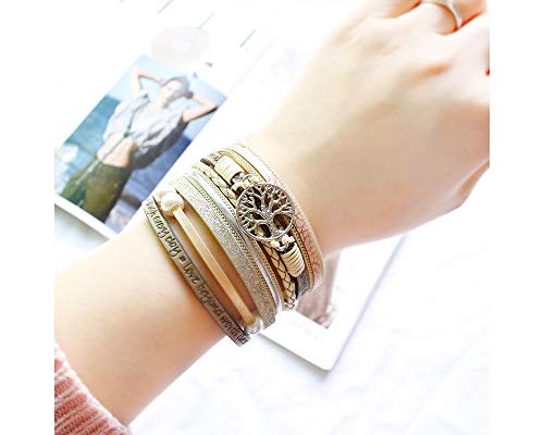 Fesciory Leather Wrap Bracelets for Women, Boho Western Layered Jewelry | Layered leather cuff bracelets, Easy on and off, Boho western style, Daily wear, Gift for women - color: Beige 1