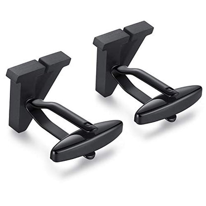 HONEY BEAR Initial Letter Cufflinks for Men Wedding Business | Personalized, Tarnish-Resistant, Steel-Plated Copper Base, Gift Box, for Groomsmen, Father, Husband, Anniversary - style: V Black