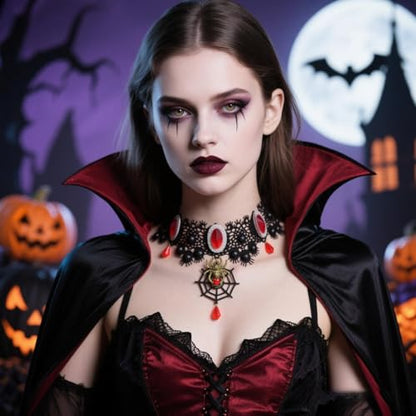 Vampire Choker Necklace for Women Gothic Lace Choker Necklace Y2K Goth Red Black Zirconia Pendant Necklaces Halloween Dark Bridal Vampire Costume Jewelry Accessories - style: Style-I