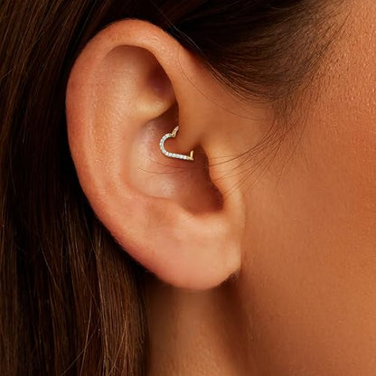 Cartilage Daith Earrings For Women Small 14K Gold Plated Hoop Hypoallergenic Helix Piercing Huggie Surgical Steel Diamond Implant Cubic Zirconia Prom Gift Jewelry - color: Right Ear-Gold, size: 16g-8mm