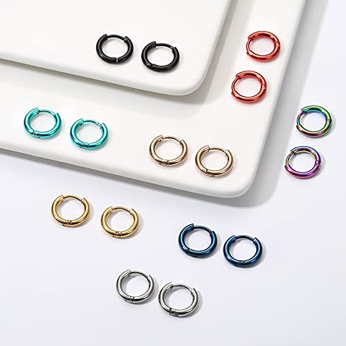 Jstyle 18G 20G Small Hoop Earrings for Men Women Huggie Hoops 8 Pairs | Hypoallergenic Surgical Stainless Steel, Multicolor Cartilage Helix Lobes Sleeper Hoop Earrings Set 8mm/10mm/12mm/14mm - style: Inner Diameter 8mm (18G)