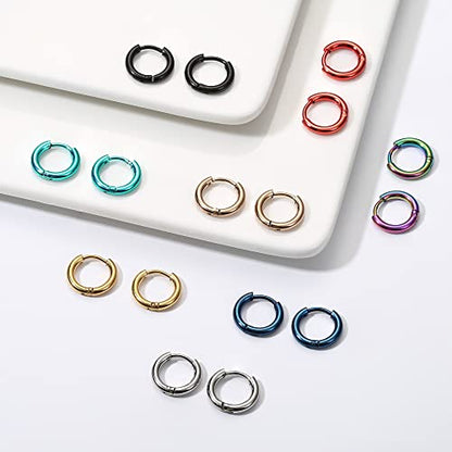 Jstyle 18G 20G Small Hoop Earrings for Men Women Huggie Hoops 8 Pairs | Hypoallergenic Surgical Stainless Steel, Multicolor Cartilage Helix Lobes Sleeper Hoop Earrings Set 8mm/10mm/12mm/14mm - style: Inner Diameter 8mm (18G)