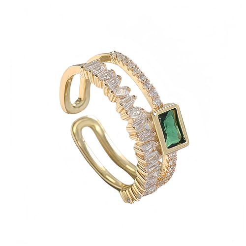 Mettclasi Women's 14K Gold Plated Stackable Ring Crystal Inlaid Dainty Trendy Cute Adjustable Open Twist Rings Jewelry Gifts - style: Square Emerald