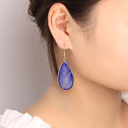 BaubleStar Natural Crystal Healing Stone Earrings Statement Teardrop Dangle Earrings for Women - color: Blue Stone