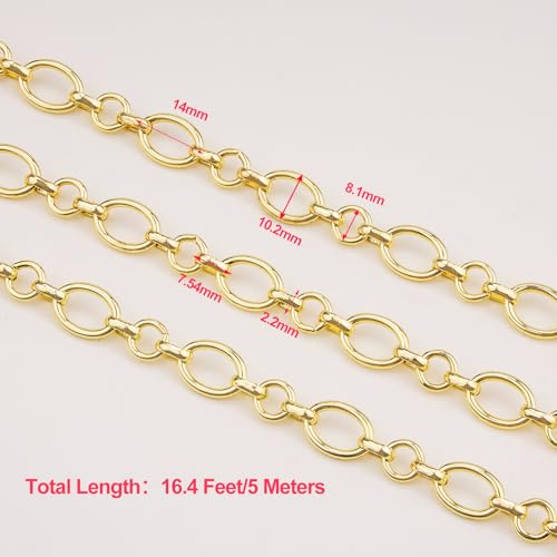 KYUNHOO 5 Meters Light Gold Chain for Jewelry Making Oval Links Chains | Gold Plated Iron Chains for Crafts Necklace Making Jewelry Supplies - color: Oval Circle Gold