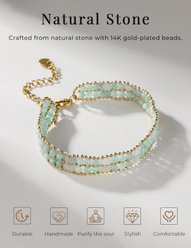 Boho Bracelets for Women Chakra Stackable Bohemian Bracelet Stack Energy Gemstone Crystal Healing Layered Summer Vacation Natural Stone Handmade Beach Jewelry for Women - color: Amazonite