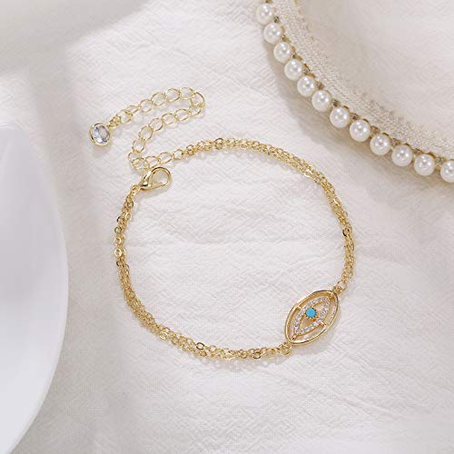 Fesciory Evil Eye Bracelet for Women, Gold Plated Adjustable Chain Jewelry | Blue Evil Eye Charm Bracelet, Lucky Amulet Symbolism, Dainty Adjustable Chain, Daily wear, Jewelry gifts - color: Gold-10