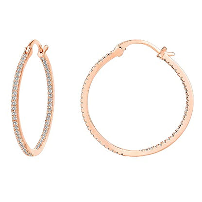 PAVOI 14K Gold Plated 925 Sterling Silver Post Cubic Zirconia Hoop Earrings | 925 Sterling Silver Posts, Cubic Zirconia Hoop Earrings for Women, Rhinestone Hoop Earrings, Sparkly Hoops - color: Rose Gold, size: 30 Millimeters